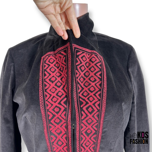 Tory Burch Velvet & Silk Embroidered Bell Sleeve Blazer 10 - Picture 9 of 12